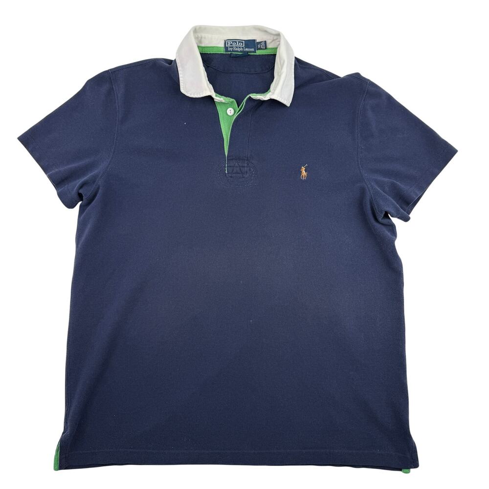 Vtg Polo Ralph Lauren Custom Fit Polo Shirt XL Navy Cotton Preppy Classic Y2K